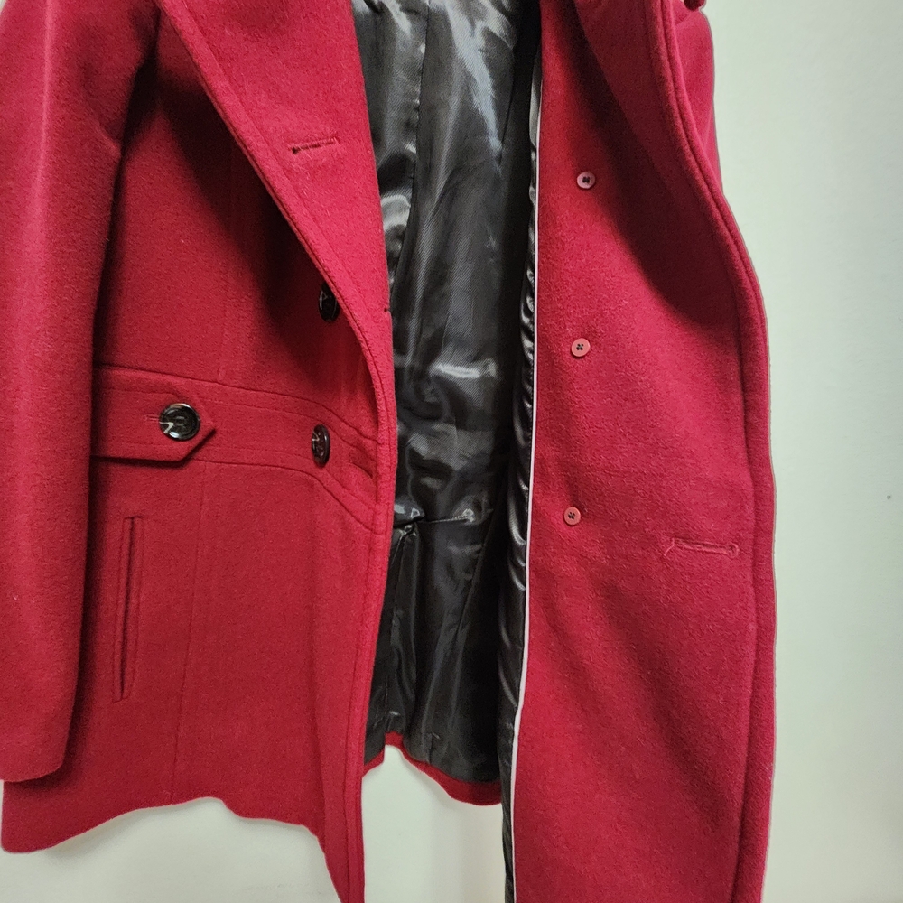Calvin Klein Wool Blend Double Breasted Red Peacoat Coat Women's Size 14 Classic - Picture 4 of 12